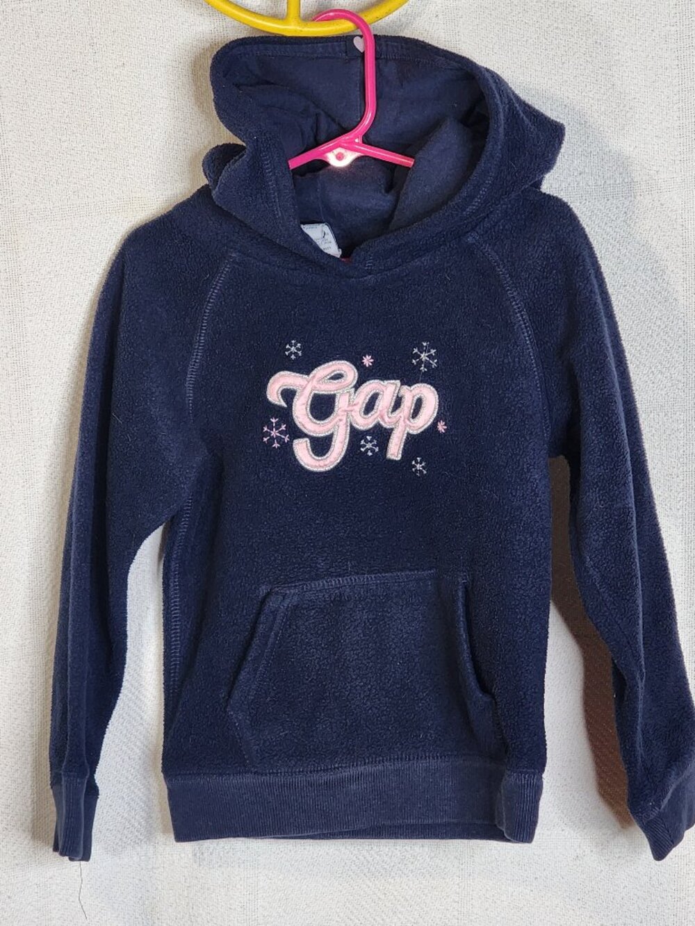 Baby Gap Vtg Navy Fleece Pink Silver Logo Embroidered Snowflakes Hoodie Size 5T